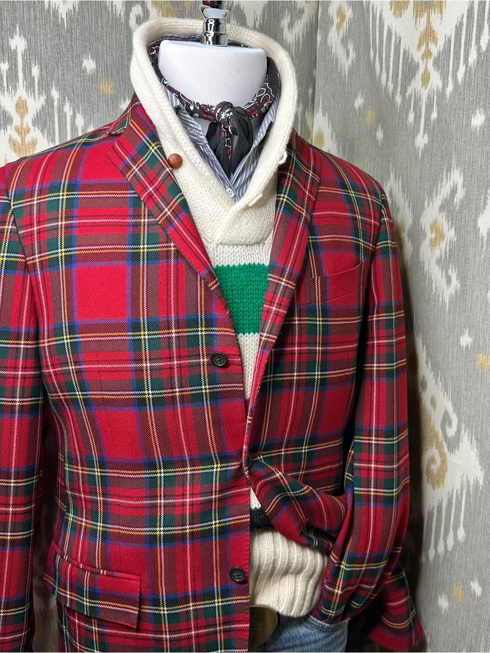 Polo Ralph Lauren Made in Italy Virgin Wool Red Tartan Plaid Blazer 40L